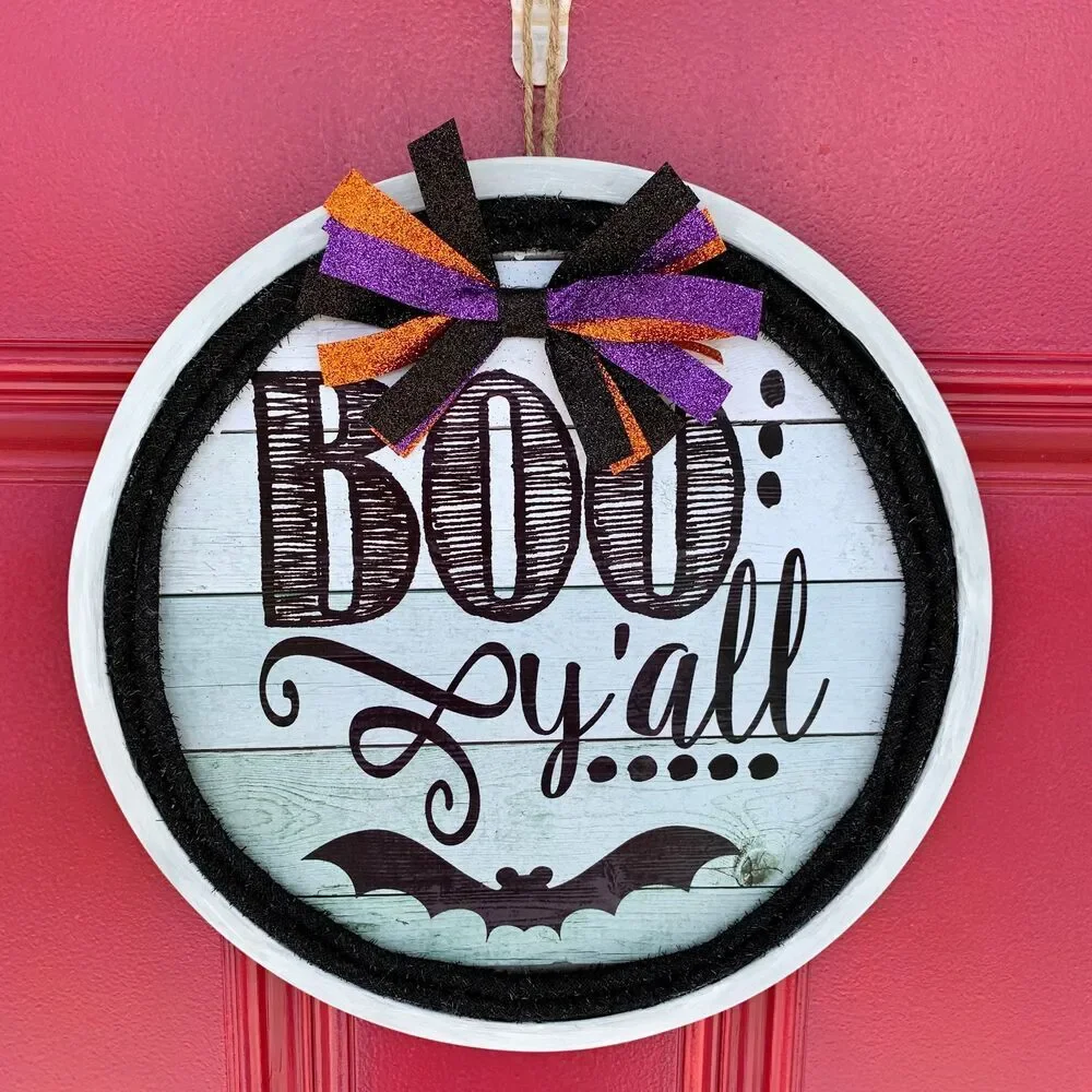 Halloween Boo Yall Door Hanger: Bat & Glitter Ribbon Decor